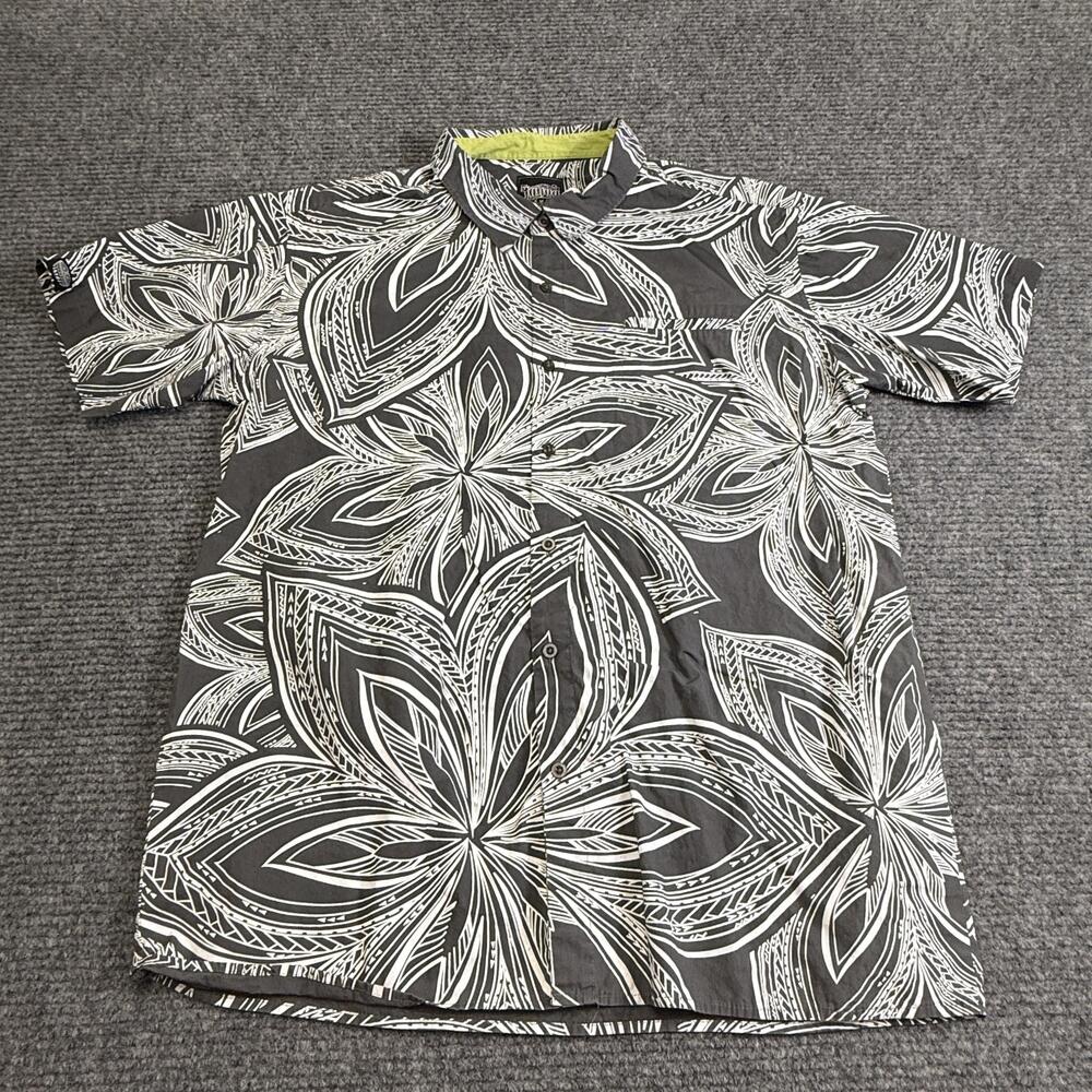 Tanoa Shirt Mens XL Gray Floral Hawaiian Short Sleeve Aloha Button Up Tropical